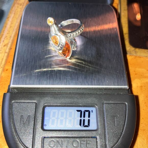Genuine Amber Citrine Sterling Silver Ring Size 7 - Picture 8 of 8